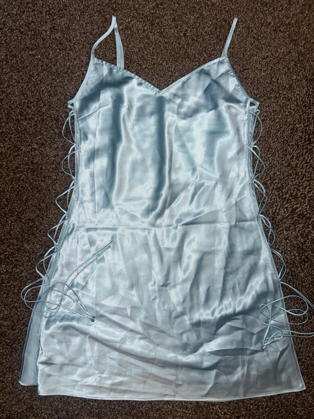 Victoria’s Secret Satin Slip Dress with Side Lace-Up Straps - Light Blue - Picture 2 of 5